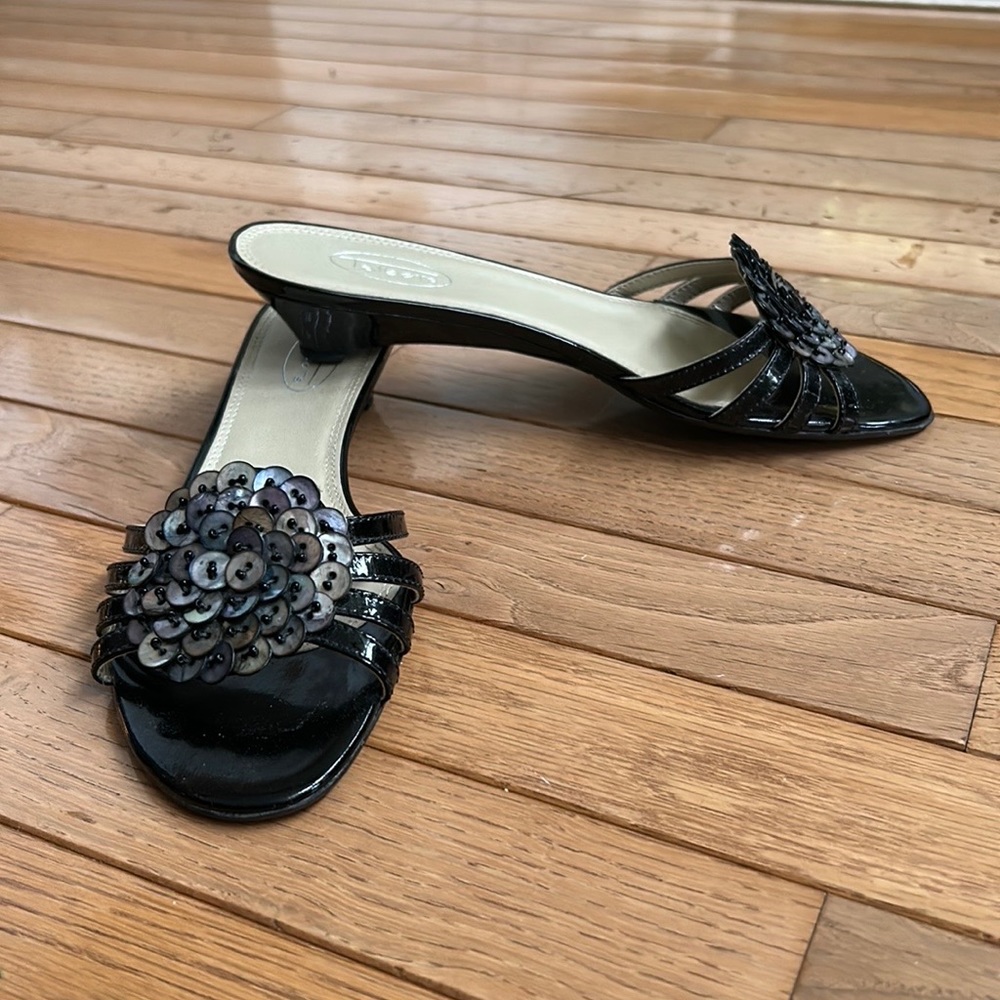 Nwot - Talbots Slip-On, Black W/Abalone Button De… - image 1